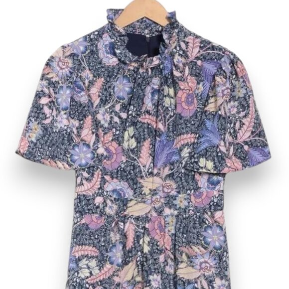 Julia Jordan Flutter Sleeve Ruffle Mock Neck Midi Dress Floral Blue Size 6 - Picture 7 of 10